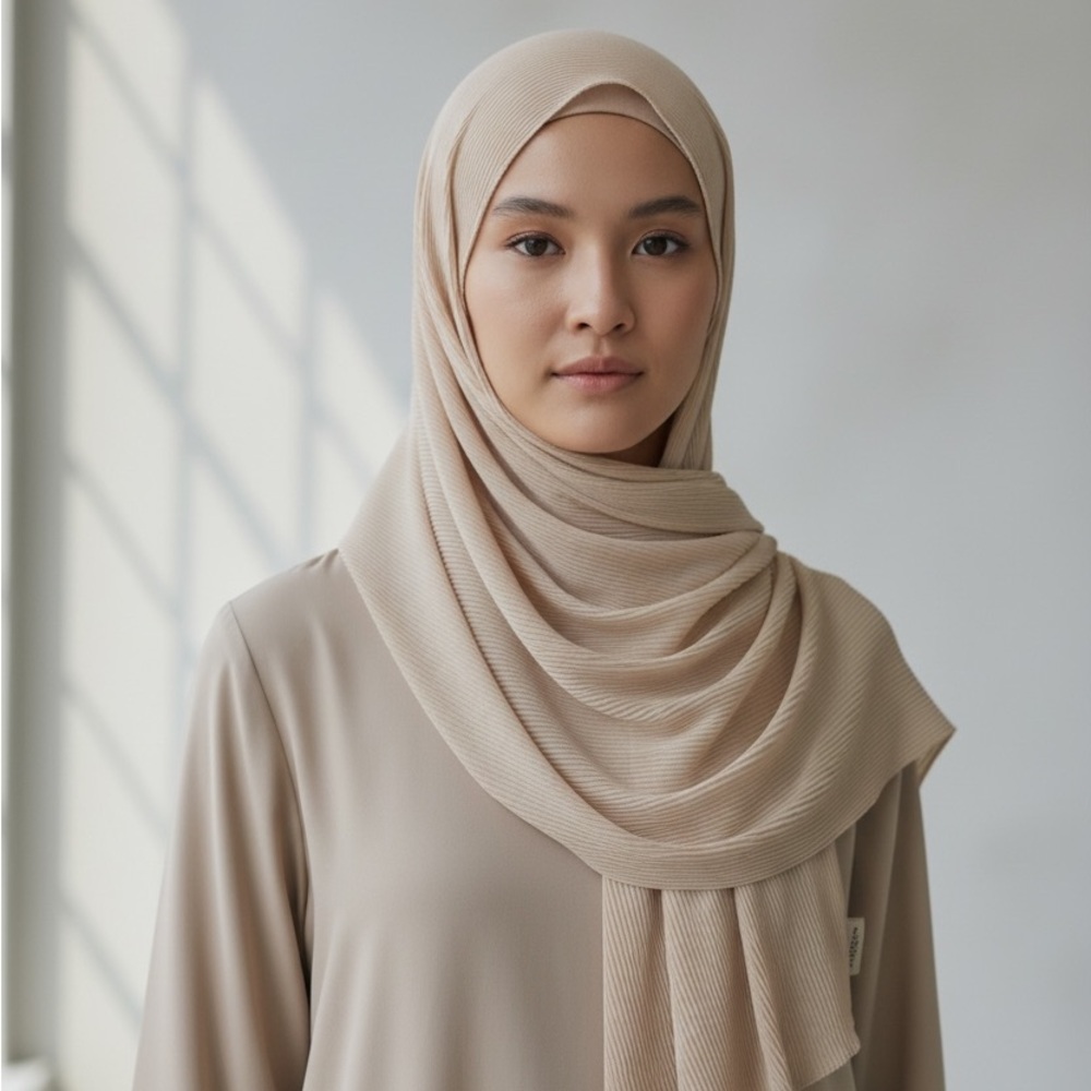 Finely pleated hijab stretchy hijab Islamic scarf shayla beige Hijab